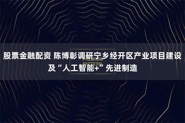 股票金融配资 陈博彰调研宁乡经开区产业项目建设及“人工智能+”先进制造